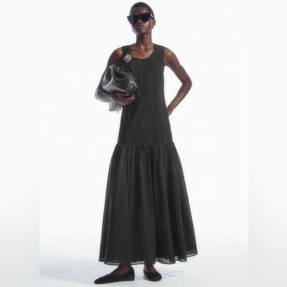 COS Black Dropped-Waist Black Sleeveless Maxi Dress Size 4 - Picture 1 of 15